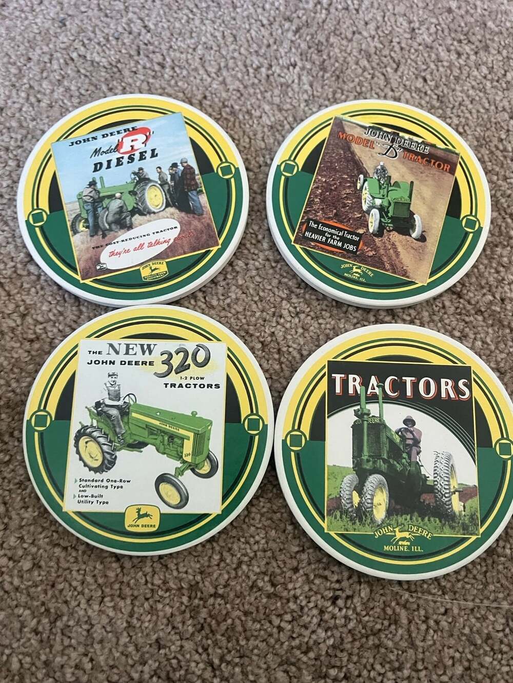 John Deere Absorbent Ceramic Coasters Set of 4 with Tin